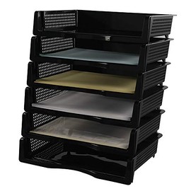 Kekow Plastic A4 Size Desk Organizer, Document Letter Tray Holder, 6 Tier, Black, F