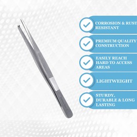 Dissecting Tissue Thumb Forceps Tweezers 5" (12.7 cm), Blunt 1x2 Rat Tooth Straight Stainless Steel