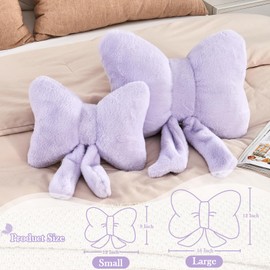 XVTRU Lavender Bow Pillow, Soft Bow Decorative Pillows with Faux Rabbit Fur, Cute 16" Bow Throw Pillows, Aesthetic Home Decor Bow Shaped Plush Pillow for Bedroom Sofa Couch