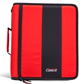 Case-it Classic Zipper Binder | 2-Inch O-Rings, 350 Sheet Capacity, Multiple Storage Pockets & Shoulder Strap | School & Office Organizer | D-251 Fire Engine Red