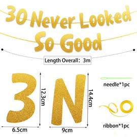 30 Never Looked So Good Girlande, 30 Geburtstag Deko, Gold Glitzer Banner, Deko 30. Geburtstag Frau Männer