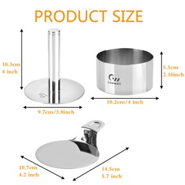 Guowall Set di anelli da dessert e anelli da pranzo, anelli da torta con sollevatore e schiacciapasta, in acciaio inox, 4 anelli Ø 10 cm, altezza 5,5 cm
