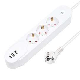 YIDE 3 Fach Steckdosenleiste mit USB C 18W, Mehrfachsteckdose mit 3 USB, Steckerleiste Wandmontage 3680W 16A, Verteilersteckdose mit Schalter, Mehrfachstecker für Smartphones, Laptop, 1,5M Kabel, Weiß