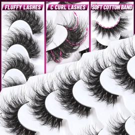 Veleasha False Eyelashes Wispy Faux Mink Lashes Fluffy Handmade Fake Eyelashes Natural Look 7 Pairs Pack Luxury Cat Eye Lashes (804)