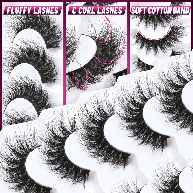 Veleasha False Eyelashes Wispy Faux Mink Lashes Fluffy Handmade Fake