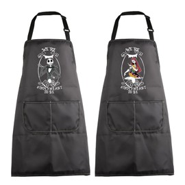MEIKIUP Couples Aprons We're Simply Meant to Be Jack and Sally Gifts Mr Mrs Matching Aprons for Couples Valentine Gothic Gifts (Jack Sally A-UK)