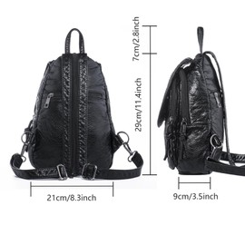 HUAZHIMAO Small Backpack Purse for Women, Soft Washed PU Leather Mini Backpacks Waterproof Stylish Daypack Fashion Shoulder Bag Black Rucksack with Cute Kitten Pattern