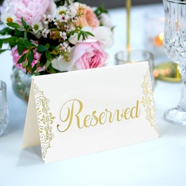 Stranthother 24Pcs Gold Floral Reserved Table Signs Reserved Seating Signs Reserved Card Reserved Table Place Card Wedding Chair Table Sign