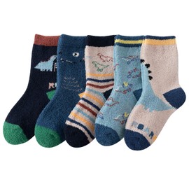 QKURT 5 Pairs Kids Fluffy Socks, Winter Warm Fuzzy Socks, Thick Coral Fleece Socks Home Slipper Socks Bed Sleeping Thermal Socks for 1-12 Years Old Boys