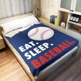HommomH Sports Fleece Blanket 40" x 50" Eat Sleep Baseball Navy Blue Lightweight Fuzzy Cozy Soft Warm Throw for Man Boy Teen, Air Conditioning