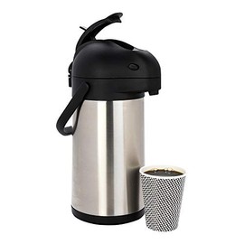 Restaurantware Met Lux 3L Coffee Dispenser, 1 Pump Lever Coffee Pump Dispenser-25 Hr Heat Retention, Built-In Handle, Silver Stainless Steel Airport Thermal Coffee Carafe, For Airports, Hotels, Shops