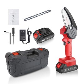 JENABOM Small Handheld Chain Saw, Automatic Chain Tensioning, with Carrying Case, Rechargeable Battery Mini Cordless Electric Chain Saw, Used for Wood Cutting, Tree Trimming, Yard, Home And Garden Trimming (6 Inches/4 Inches) Rechargeable Wireless:_4 Inches