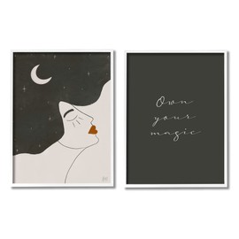 Stupell Industries Own Your Magic Phrase Abstract Starry Night Hair, Designed by Birch&Ink White Framed Wall Art, 2pc, Each 11 x 14, Beige