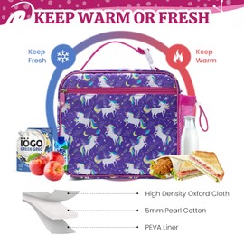 AOTM Insulated Lunch Bag Children, Cute Small Cooler Bag for Boys Girls, Portable Waterproof Lunch Bag Bag, Thermal Lunch Bag for School/Picnic (Starry Night - Unicorn)