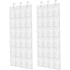 Over The Door Shoe Organizer - 2 Pack Shoe Rack for Door with 24 Pockets and Hooks, Shoe Holder Back of Door Organizers for Shoes, Hanging Shoe Organizer for Space Saving, White