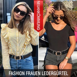 WHIPPY Women Plus Size Leather Belt Fashion Cowhide Belt with Fixed Pin Buckle for Jeans Pants Dress, A-Black (Gold Buckle)