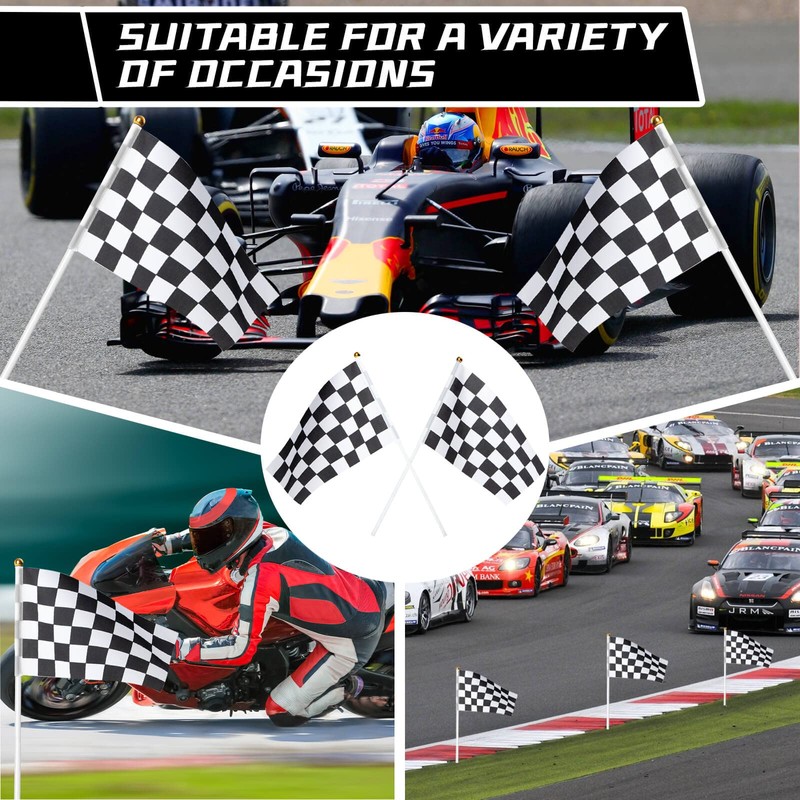 30Pcs Checkered Black and White Racing Stick Flag Small Mini