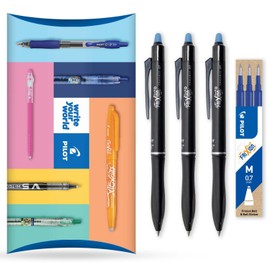 Pilot Frixion Ball Plus Radierbarer Tintenroller + Minen - 0,7 mm Medium Tip - Thermoempfindliche Tinte sauber löschen für Büro Schule - Kissenpaket mit 3 Stiften + 3 Minen - blaue Tinte