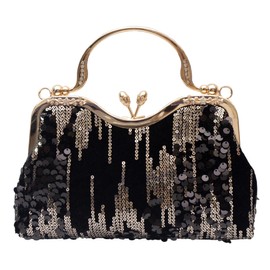 lapulio Vintage sequined velvet evening bag flower hardware handbag suitable for banquet wedding party formal occasions