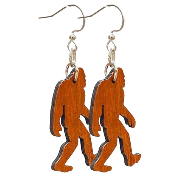 Bigfoot Earring Set Wooden Drop Handmade Sasquatch Ear Rings Ladies