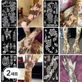 Henna Tattoo Tattoo Stencil Set of 12 Henna Mandala Flower Design Henna Stencil Reusable Self Body Painting, 2 Sets, XS7001-7012 / 헤나타투 타투스텐실 12장 세트 헤나 만다라꽃도안 헤나스텐실 재사용가능 셀프 바디페인팅, 2세트, XS7001-7012