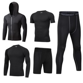 HZQIFEI Men's 5 Piece Fitness Tracksuits Suit Compression Shirt Sportswear Quick-Drying Breathable for Running Gym Fitness, Style#5