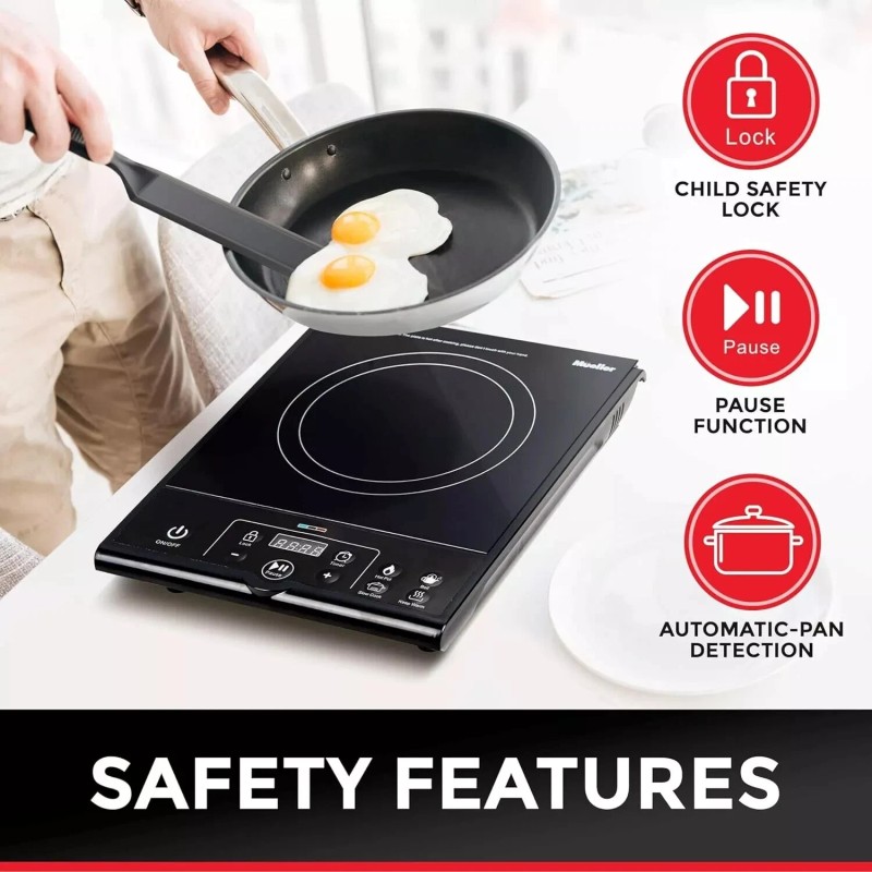 Mueller RapidTherm Portable Induction Cooktop, 1800W, 8 Temp Levels, LED