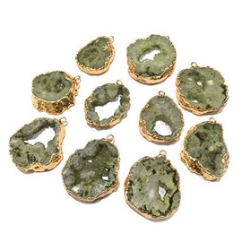 Natural Stone Pendant, Irregular Plated Gold Edge Crystal Agate Stone Pendant for Jewelry Making DIY Necklace Charms 25X30-35X45mm (2 Pcs)