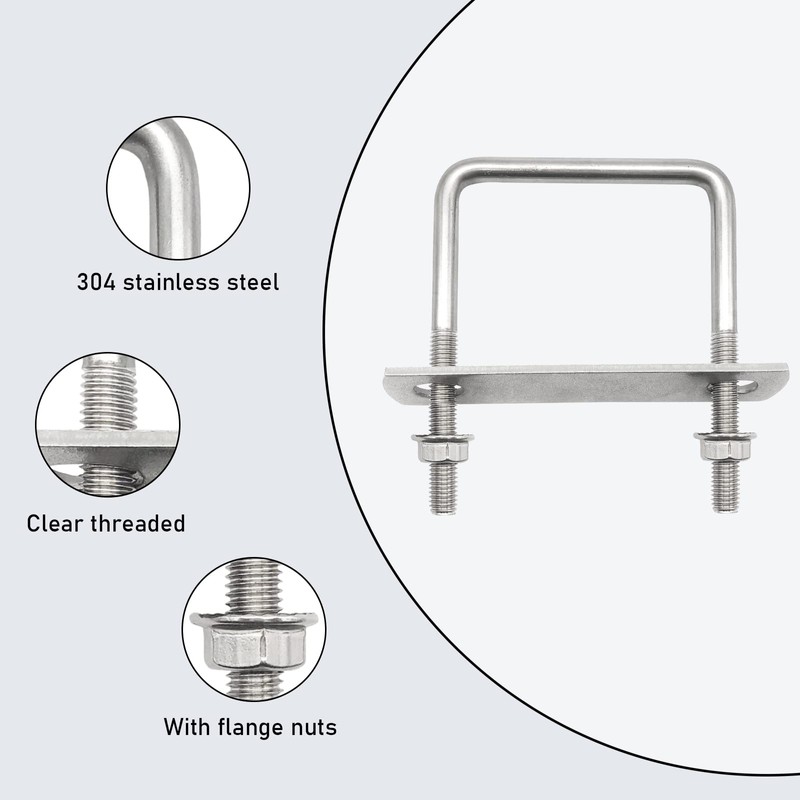HOLAHOLA U Shackle Threaded M8 Shackle Bolt 100x71mm U Bolt