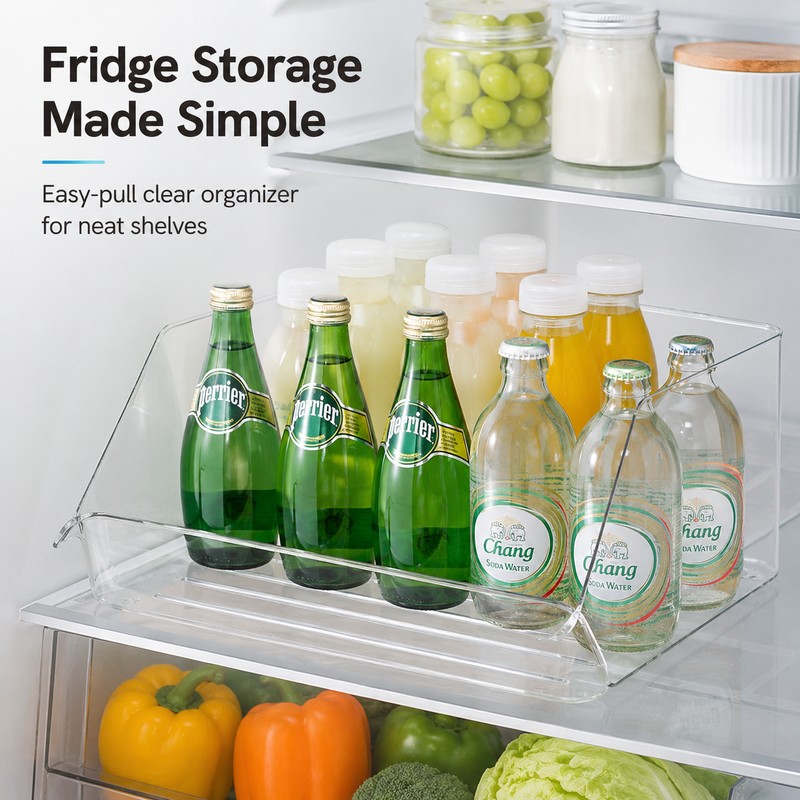 Clear Refrigerator Storage Bin for Bottles & Cans – Space-Saving