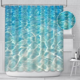 AIBIIN 180x180cm Water Shower Curtain for Bathroom Summer Holidays in Beach Pool Sea Wave Home Bathtubs Curtain Decoration Set with 12 Hooks