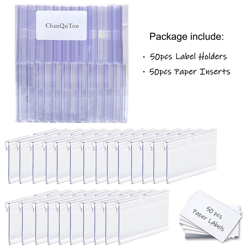 50PCS Basket Bin Labels Clip On,ChanQnTon Clear Plastic Labels for