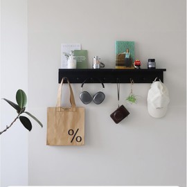 XAOMLP Entrance Coat Rack ，Coat Hooks, Wall-Mounted Wooden Hook Rack, Wall-Mounted Shelves are Very Suitable (Black Color, 2)