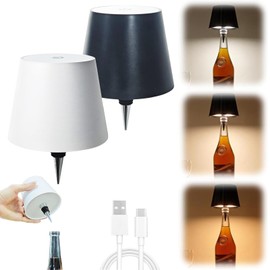 2 Packs Wireless Bottle Lamp, Portable LED Wireless Bottle Lamp with 3 Modes Light Dimming, Rechargeable Wine Bottle Light Head, Touch Table Lamp for Bedroom, Fathers Day Birthday Christmas Gift