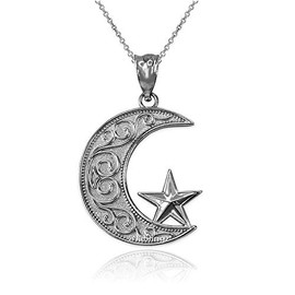 LA BLINGZ Collar con colgante de luna creciente islámica de plata de ley, Metal