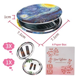 Aatacas 3 Pcs a Set Metal Compact Mirror- 3X Magnifying Makeup Mirror - for Purses - Travel - 2-Sided with 3X Magnifying Mirror and 1X Mirror