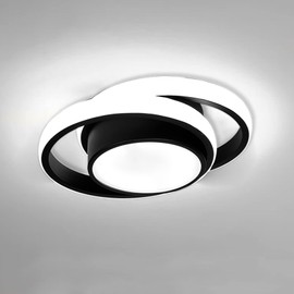 CANEOE Small Modern LED Ceiling Light,2 Rings Creative Design Ceiling Lamp Black Indoor Ceiling Light Fixtures for Hallway Living room Bedroom Kitchen Office Ceiling Lighting (Cool white,6000K)