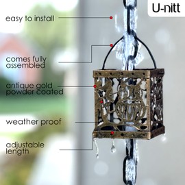 Rain Chain Water Collection for Gutters, Rainwater Catcher & Diverter, 8.5 FT Chains for Outside Garden, Antique Light Up Cups, Roof Downspout, Works with Heavy Rain, w/Gutter Clip for Rainchains