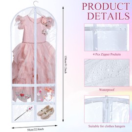 Sanwuta 4 Pcs Large Dance Garment Bags for Dancers Dance Costume Bag Long Garment Bag with 4 Zipper Pockets Plastic Ballet Costume Bags for Competitions (Clear, 22.8 x 51 Inch)