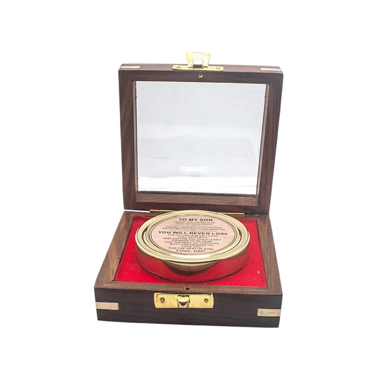 Brass Sundial Compass with Inspirational Message to Son, Gift Set