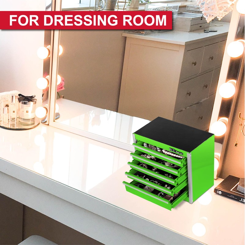 P.I.T. Mini Green Tool Box, Portable 5-Drawer Micro Roll Cab
