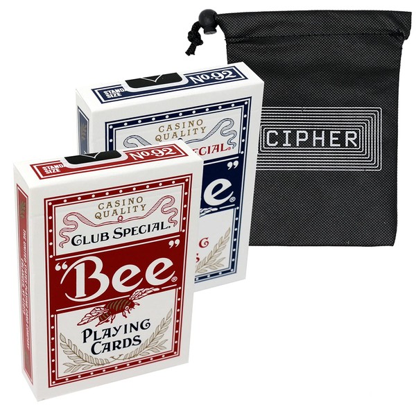 Bee Playing Cards - Borderless Poker Sized Cards - 2 Deck Set Red and Blue Plus Cipher Card Bag