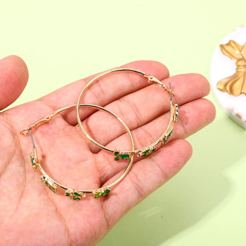 BVGA Holiday St Patrick's Day Hoop Earrings Green Shamrock Charm