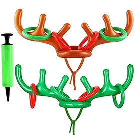 Inflatable Reindeer Antler Ring Toss Game,Antler Hat with Rings Christmas Party Games for Adults and Kids Party Supplies Outdoor Indoor Ring Toss Game,2 Antlers 8 Rings (2PACK-A)