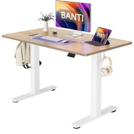 BANTI 40''x24''Height Adjustable Electric Standing Desk, Stand up Table, Sit Stand Home Office Desk with Splice Board, Maple Top