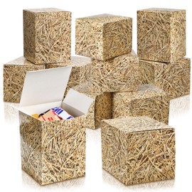 Gueevin 24 Pcs Hay Bales Treat Boxes Western Cowboy Small Trunk or Treat Gift Boxes Fake Hay Wild West Photo Booth Props for Western Cowboy Rustic Wedding Harvest Party Supplies, 4.7 x 3.54 Inches