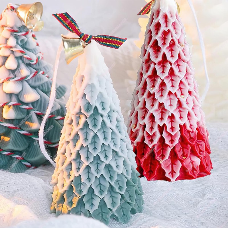 BASEMMAHER Christmas Tree Candle Silicone Mold 3D Epoxy Resin Casting