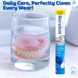 Steradant Oral Hygiene | Cleaning and Whitening Toothpaste Denture Tablets for Adults | Active Menthol Fresh & Active Mint Plus