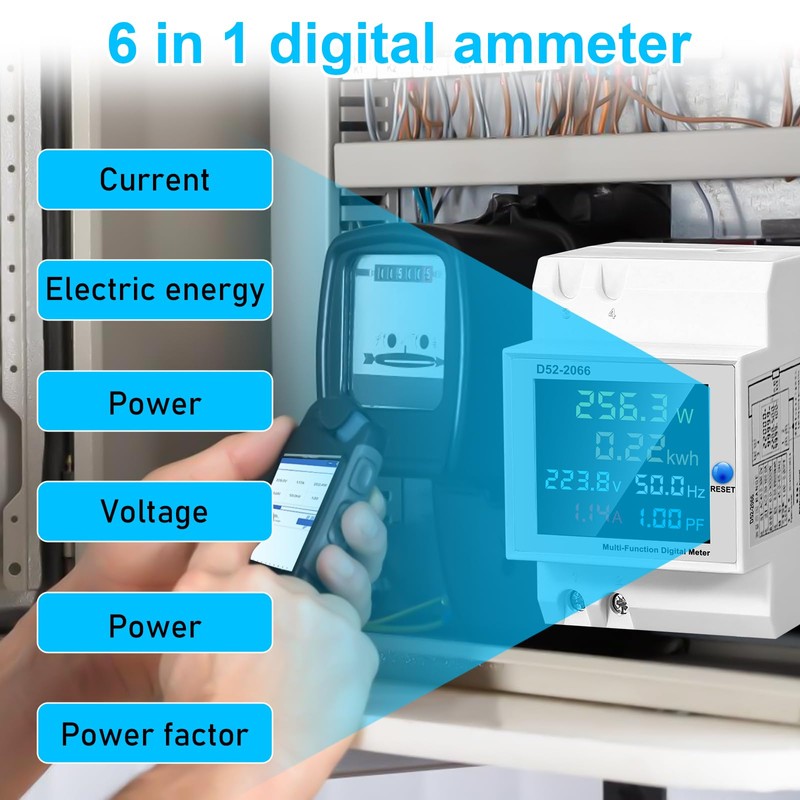 Electricity Meter, DIN Rail, LCD Digital Energy Meter, AC40-300 V,