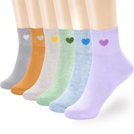 inhees Women's Thin Cotton Socks, Soft Above Ankle Crew socks 6-Pairs Cute Fun Heart Novelty Socks (packed a Present box)